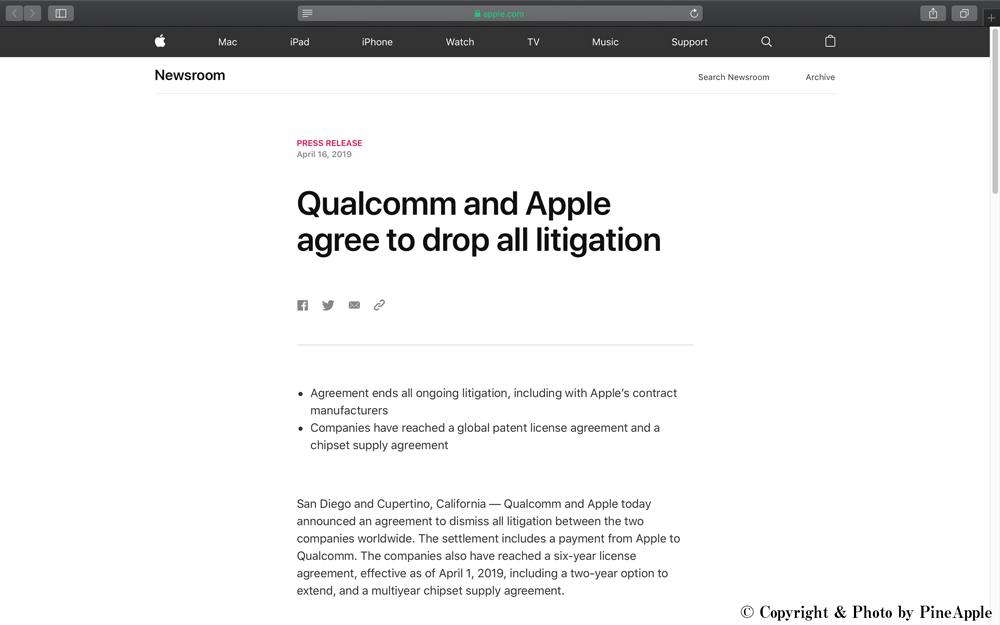 Qualcomm and Apple agree to drop all litigation - Apple