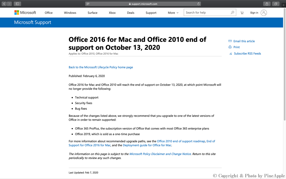 Office 2016 for Mac and Office 2010 end of support on October 13, 2020