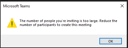 Teams meeting invite recipients limit from Outlook