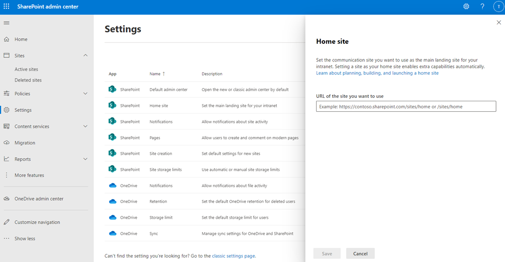 Set the home site from the SharePoint admin center