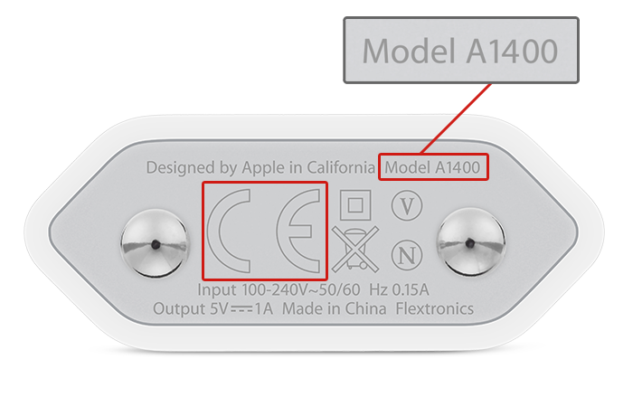 Apple 5W European USB Power Adapter：Model A1400