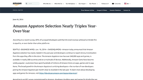 【アップデート情報】”Amazon アプリ ストア” のアプリケーション数が 24 万本を突破