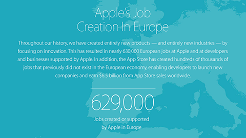 【Apple】ヨーロッパにおける雇用創出数の概算を公開