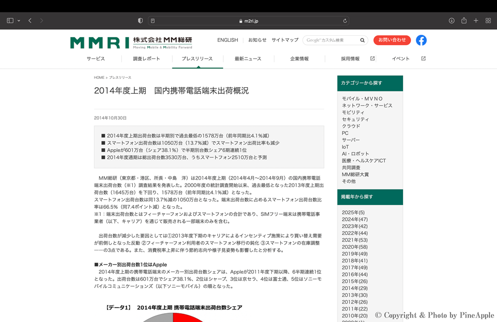 【MM 総研】2014 年度上期の “国内携帯電話端末出荷台数” の調査結果を発表のサムネイル画像