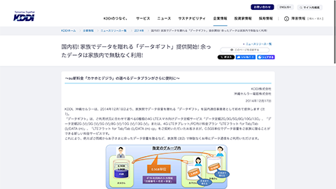 【au】家族間でデータ通信容量を贈れる “データ ギフト” の提供開始へ