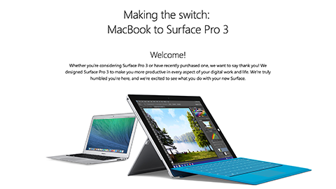 【Microsoft】”Mac” から “Surface Pro 3” への乗り換えを促すキャンペーン サイト “Making the switch：MacBook to Surface Pro 3” を公開