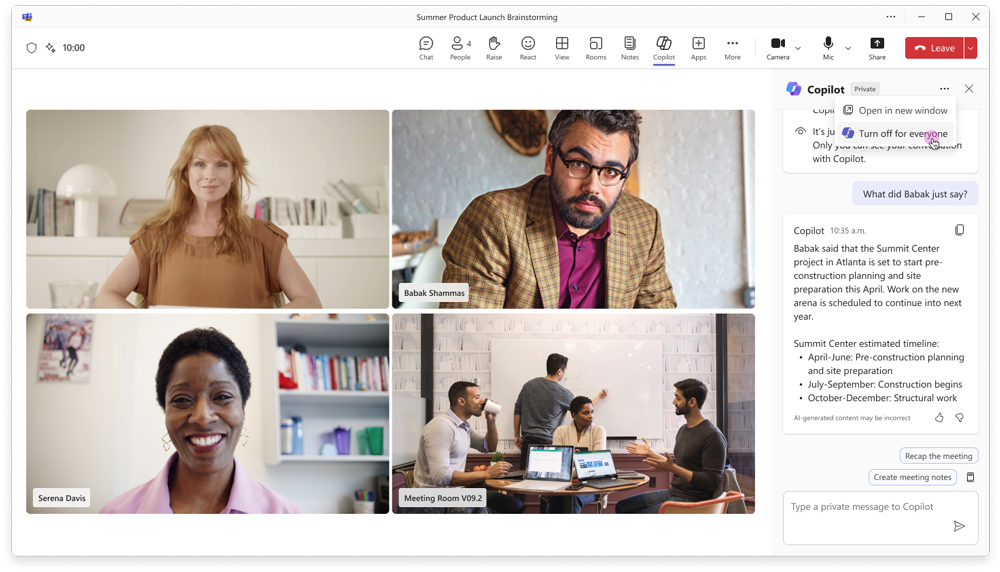 MC1139485：Copilot in Teams meetings：user-controlled on / off toggle